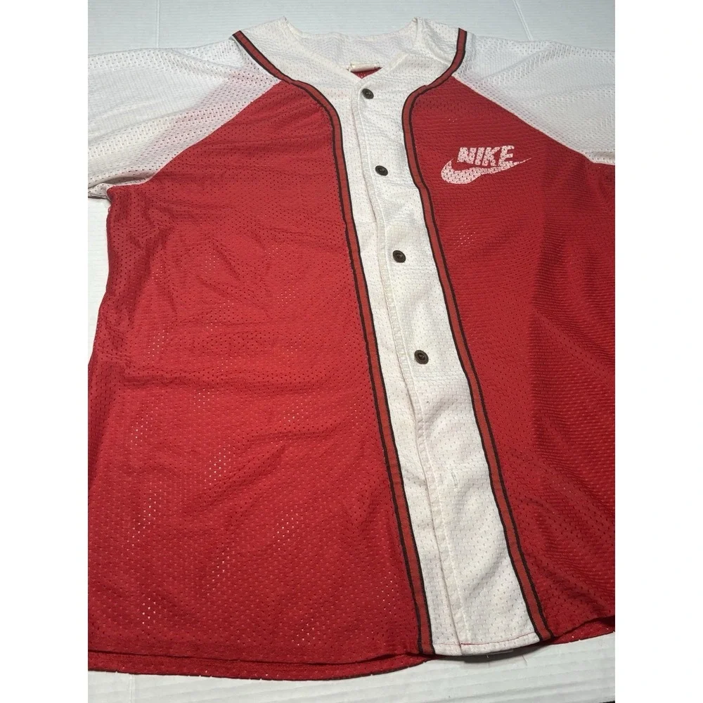 Vintage Nike Baseball Jersey‎ USA Made American Classic Mesh Red White Swoosh